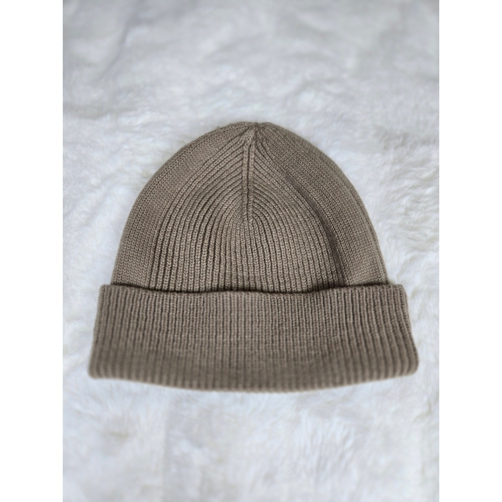 Tommy Bahama Mens Wool Blend Ribbed Cuffed Beanie Hat Taupe Brown OS Embroidered
